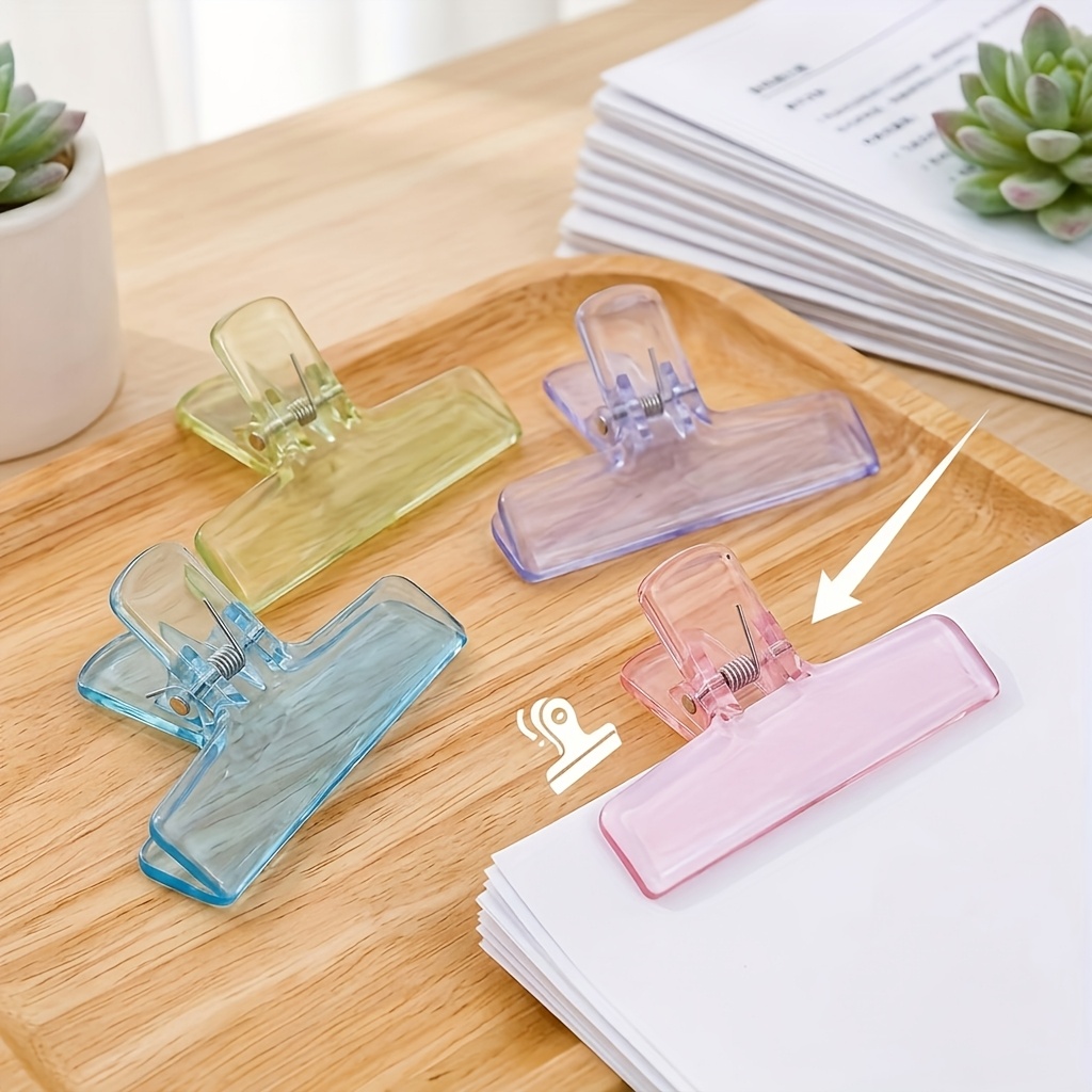 4pcs 1 Set Random Colors Easy Large Acrylic Crystal Clips, Transparent Macaron-Colored Clips for Study And Office Stationery Storage