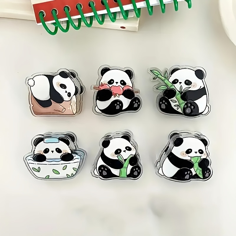 6pcs Mixed Cute Panda Double-Sided Acrylic Panda PP Clips, Binder Clips, Fastening Clips, Sealing Clips, Office Supplies, Suitable for Documents, Book Page Holders, Household Daily Use Clips
