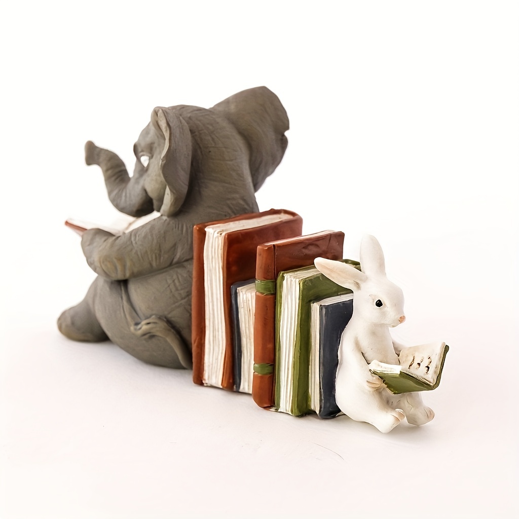 1pc a Resin Sculpture Featuring an Elephant And a Rabbit, Perfect for Outdoor Decoration in Gardens And Courtyards. It Also Includes a Non-Slip Metal Bookend Designed for Heavy Books, Serving As a Decorative Book Divider