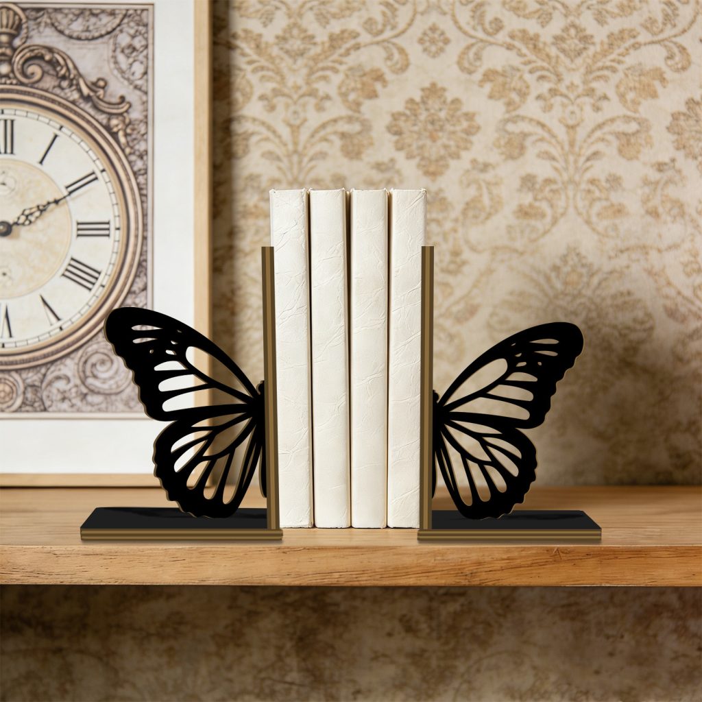 1 Set Elegant Butterfly Wooden Bookend, with Hollow Butterfly Silhouette, Suitable for Study And Living Room, Ideal for Book Storage And Nature Lovers