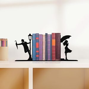 Couple's Love Lamp Post Metal Bookends Decoration - 1 Pair (2pcs) - Stylish Bookshelf Decor - Love Story Book Holders - Durable Home and Office Storage - Romantic Book Supports - Study Art Decor, Unique Reader Gift, Bookshelf Ornament
