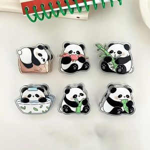 6pcs Mixed Cute Panda Double-Sided Acrylic Panda PP Clips, Binder Clips, Fastening Clips, Sealing Clips, Office Supplies, Suitable for Documents, Book Page Holders, Household Daily Use Clips
